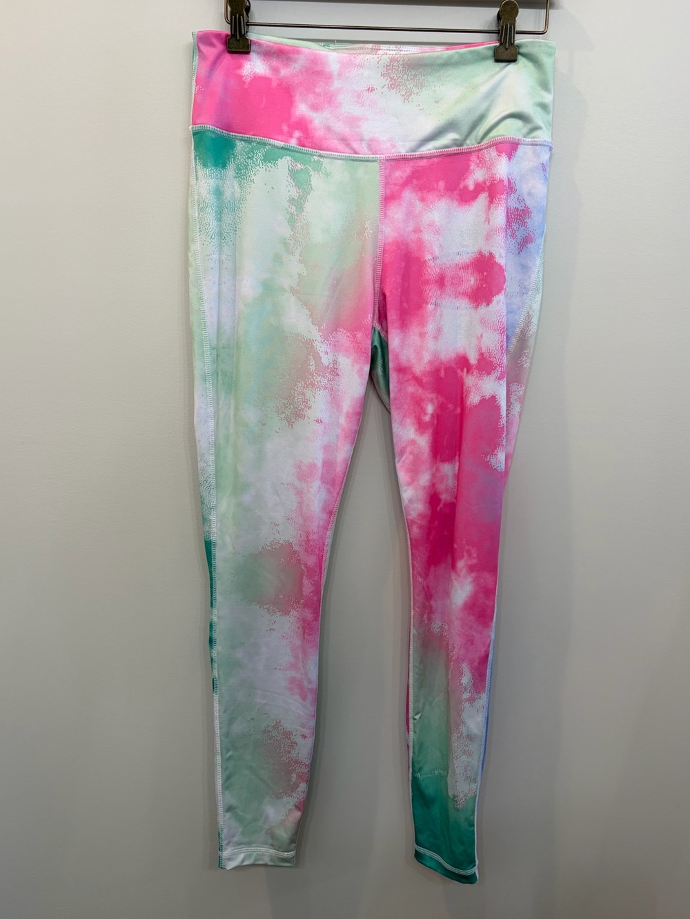 Crown & Ivy Green Pink Abstract Tie-Dye Leggings Women's Medium Polyester Blend